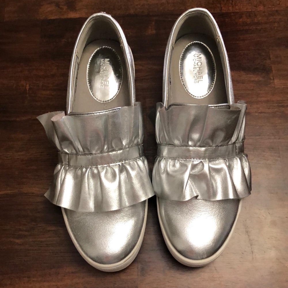SOLD Michael Kors Silver ruffle slip on